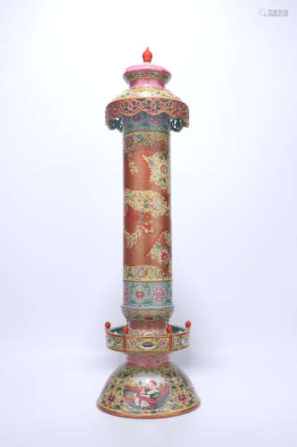 chinese famille rose porcelain candlestick,qing dynasty