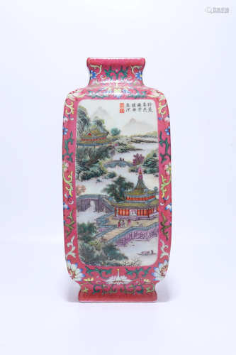 chinese qing dynasty famille rose porcelain square vase