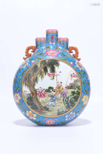 chinese qing dynasty famille rose porcelain moonflask