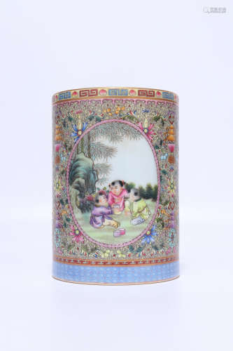 chinese qing dynasty famille rose porcelain brush pot