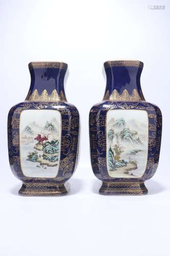 pair of chinese blue glazed porcelain vases,qing dynasty
