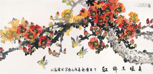 陈永康 2007年作 木棉小鸟 镜片 设色纸本