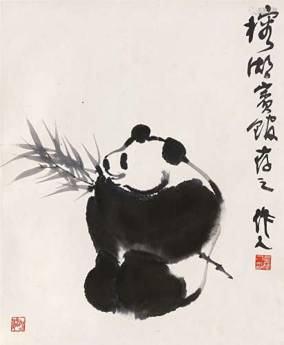 吴作人 1980年作 熊猫 镜片 设色纸本