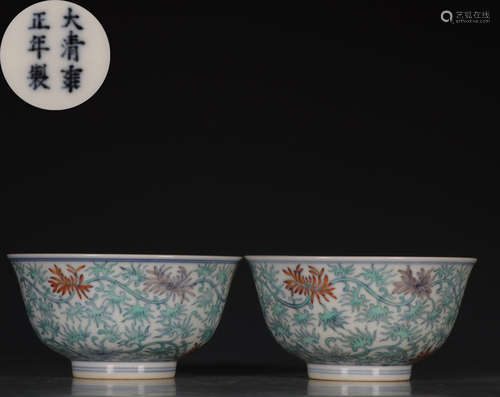 PAIR OF DOUCAI GLAZE BOWL WITH FLOWER PATTERN