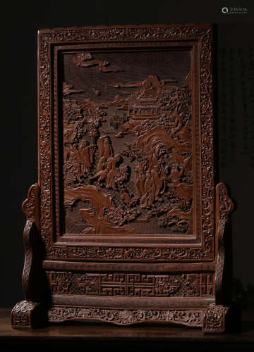 A RED LACQUER SCREEN CARVED WITH STORY&POETRY