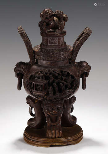 A SHOUSHAN STONE CENSER CARVED WITH STORY
