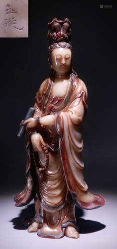 A SHOUSHAN STONE GUANYIN BUDDHA STATUE