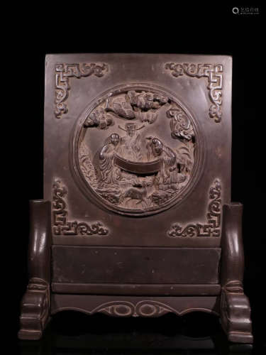 A DUAN STONE SCREEN CARVED WITH STORY PATTERN