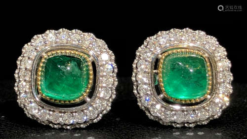 PAIR OF EMERALD&DIAMOND EARRINGS