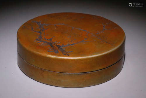 A COPPER BOX CARVED WITH PLUM FLOWER PATTERN