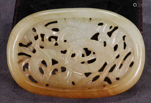 A HETIAN JADE TABLET CARVED WITH DRAGON