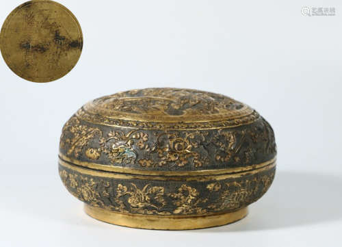 A GILT BRONZE BOX CARVED WITH STORY