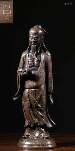 A COPPER&SILVER FIGURE STATUE