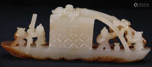 A HETIAN JADE PENDANT SHAPED WITH SHIP