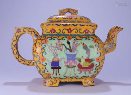 A ZISHA TEA POT PAINTED WITH FLOWER PATTERN