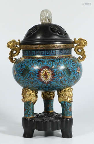 A CLOISONNE CENSER WITH FLOWER PATTERN