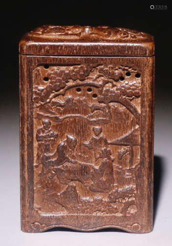 A CHENXIANG WOOD SACHET CARVED WITH STORY PATTERN