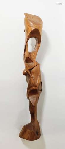 Sculpture anthropomorphe en bois. Trace d'une marq…