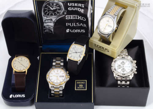 A collection of modern wristwatches, a box containing many gents and ladies watches, including a