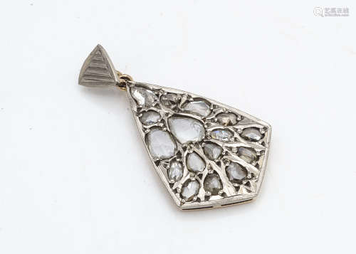 A Russian platinum and gold Art Deco style diamond pendant, the rose cut natural diamonds in a