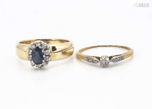 An 18ct gold diamond dress ring, in platinum setting ring size N, 1.5g, boxed, together with a