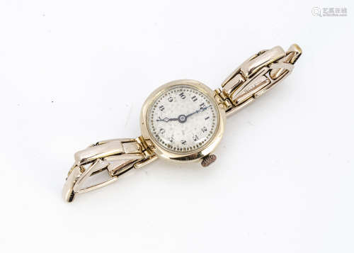 An Art Deco period 9ct gold cased lady's wristwatch, on an expanding strap marked 9ct, 18.4g,