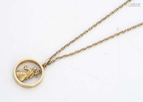 A 9ct gold St Christopher pendant and chain, altogether 34.5cm, 8.5g