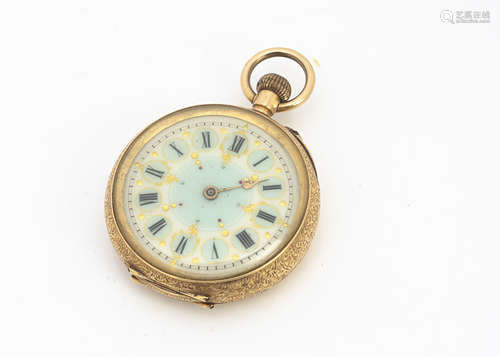 A late 19th Century continental 14ct gold cased open faced lady's pocket watch, 35mm, 35.7g, appears