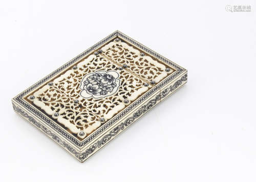 A late Victorian tortoiseshell and ivory calling card case, a good Vizagapatam example, the finely