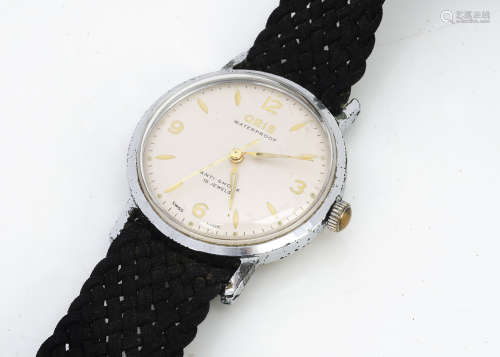 A c1960s Oris stainless steel gentleman's wristwatch, 31mm, manual wind, appears to run, on woven