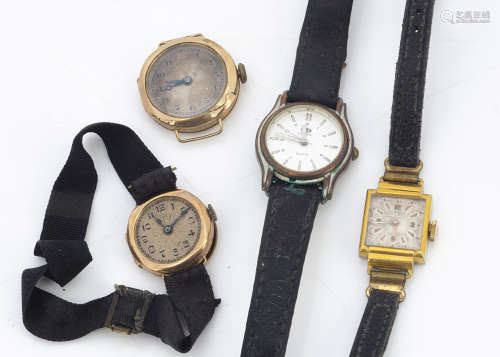 Two early 20th Century 9ct gold cased ladies wristwatches, together with two ladies wristwatches (
