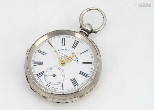 A Victorian silver open faced pocket watch from W.E. Watts of Nottingham, 49mm, in continental