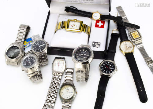 A group of wristwatches, including a Casio Ediface, a Pulsar, a Seiko quartz and others
