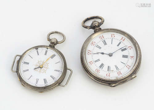 Two 19th Century silver open faced pocket watches, the smaller converted to a wristwatch with