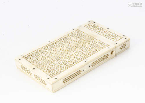 A late 19th Century carved ivory Middle or Far Eastern calling card case, 9.4cm, overall in good