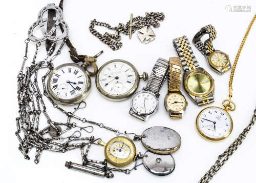 Watches and other items, including a white metal muff chain, a silver watch chain, a plated