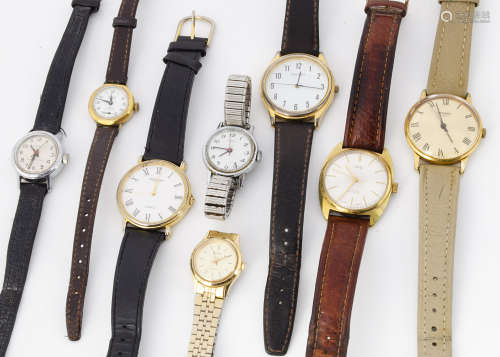 A small collection of wristwatches, including a manual wind Sekonda and an Uno, along with