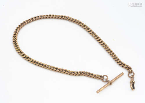 A George V 9ct gold watch chain, 38cm long, 44.7g, fully hallmarked, with T bar and snap clasp