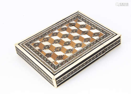 A late 19th or early 20th Century Middle Eastern Sadeli calling card case, 10.4cm, with chequer
