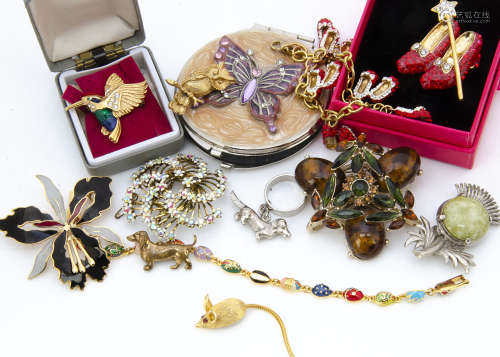 A collection of costume jewellery, including a Joan Rivers enamel ladybird bracelet, various