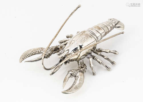 A modern continental white metal model of a lobster, 10cm and 2.5ozt