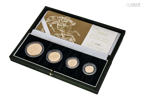 A modern Royal Mint United Kingdom Gold Proof Four Coin Sovereign Collection set, dated for 2004,