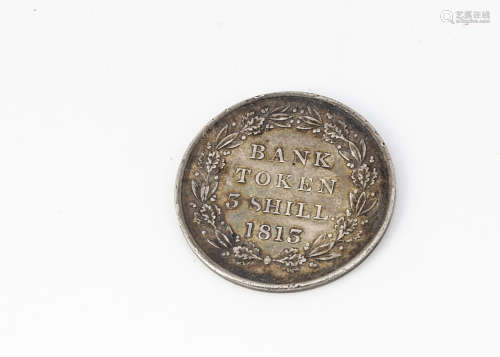 A George III Bank Token Three Shilling coin, dated 1813, VF, some rim dents