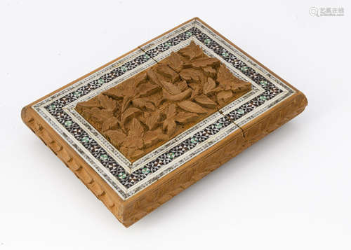 A late 19th or early 20th Century Middle Eastern sandalwood Sadeli calling card case, 10.8cm, with