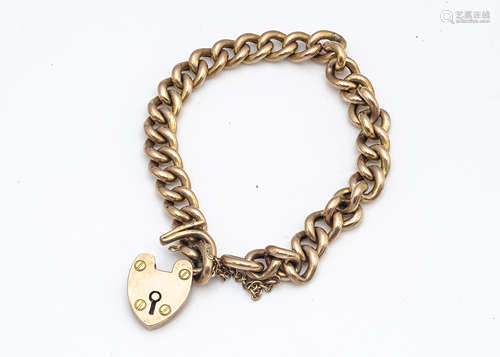 A 15ct gold curb linked padlock clasp bracelet, with safety chain, 16g