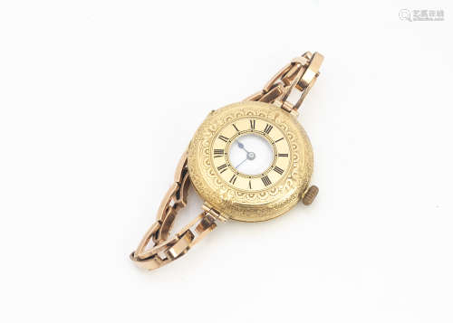 An early 20th Century 18ct gold cased lady's half hunter pocket watch by JW Benson, 37mm case with