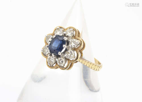 An 18ct gold Love Affair sapphire and diamond cluster ring, in yellow metal with shank marked