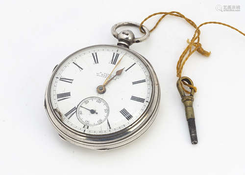 A Victorian silver open faced pocket watch from H. Samuel, 52mm, sold with original H. Samuel