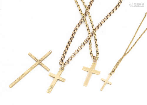 A collection of cross pendants and one loose cross, various links, 16g
