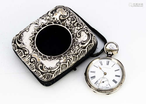 A Victorian silver pocket watch from A & G Taylor, 47mm, appears to run, dented, dial cracked,
